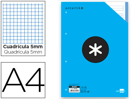 ANTARTIK - RECAMBIO LIDERPAPEL A4 100 HOJAS 100G/M2 CUADRO 5 MM 4 TALADROS BANDAS DE 5 COLORES (Ref.RX01)
