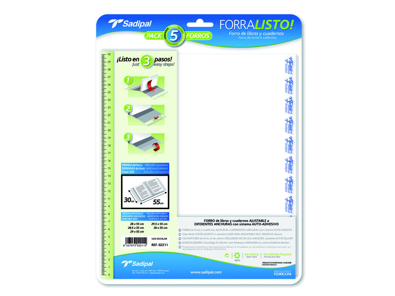 SADIPAL - Forralibros en polipropileno 80 micras 30x55cm SAD (Ref.02012)