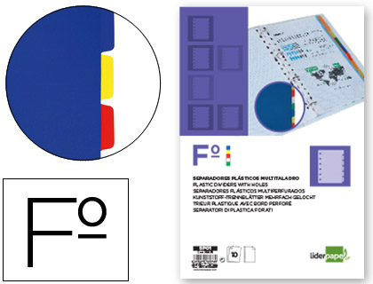 LIDERPAPEL - SEPARADOR PLASTICO JUEGO DE 10 SEPARADORES FOLIO 16 TALADROS (Ref.SP01)