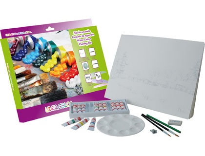 LIDERCOLOR - SET ACUARELA CONTIENE 10 LAMINAS ACUARELA 27X38CM 1 PALETA PLAST 12X12ML1 SACAPUNT 1 PERFILADOR 1 GOMA (Ref.A19221)