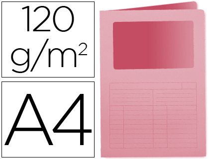 Q-CONNECT - SUBCARPETA CARTULINA DIN A4 ROSA CON VENTANA TRANSPARENTE 120 GR (Ref.KF15245)