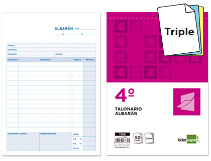 LIDERPAPEL - TALONARIO ALBARAN CUARTO ORIGINAL Y DOS COPIAS (Ref.T315)