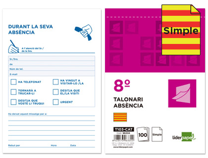 LIDERPAPEL - TALONARIO AUSENTES 8º ORIGINAL T103 TEXTO EN CATALAN (Ref.T103-CAT)