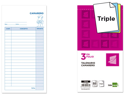 LIDERPAPEL - TALONARIO CAMARERO 3/Fº ORIGINAL Y 2 COPIAS (Ref.T314)