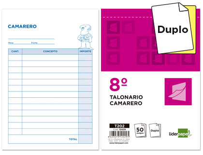 LIDERPAPEL - TALONARIO CAMARERO 8º ORIGINAL Y COPIA (Ref.T202)