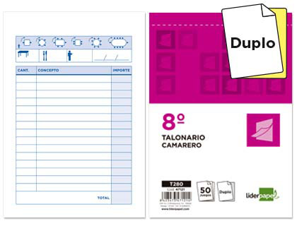 LIDERPAPEL - TALONARIO CAMARERO 8º ORIGINAL Y COPIA (Ref.T280)