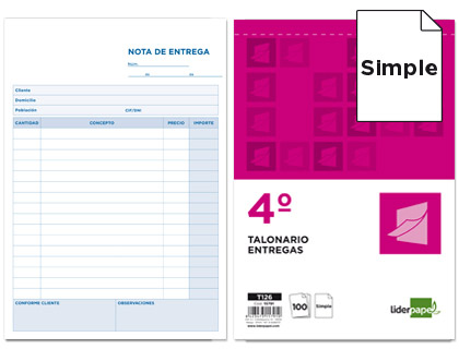 LIDERPAPEL - TALONARIO ENTREGAS CUARTO ORIGINAL (Ref.T126)