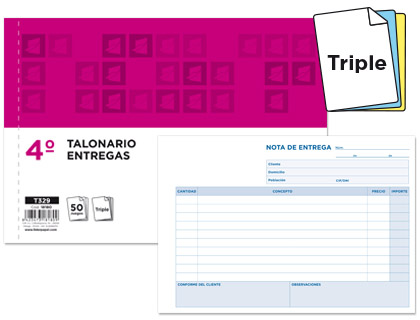 LIDERPAPEL - TALONARIO ENTREGAS CUARTO ORIGINAL Y 2 COPIAS APAISADO (Ref.T329)