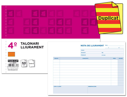 LIDERPAPEL - TALONARIO ENTREGAS CUARTO ORIGINAL Y COPIA T229 APAISADO TEXTO EN CATALAN (Ref.T229-CAT)