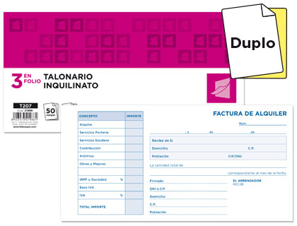 LIDERPAPEL - TALONARIO INQUILINATO 3/Fº ORIGINAL Y COPIA CON CODICIONES E I.V.A. (Ref.T207)