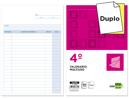 LIDERPAPEL - TALONARIO MULTIUSOS CUARTO ORIGINAL Y COPIA (Ref.T299)