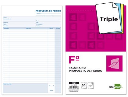 LIDERPAPEL - TALONARIO PEDIDOS FOLIO ORIGINAL Y 2 COPIAS (Ref.T325)