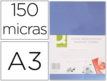 Q-CONNECT - TAPA DE ENCUADERNACION PVC DIN A3 INCOLORA 150 MC CAJA DE 100 UNIDADES (Ref.KF00144)