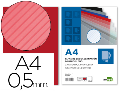 LIDERPAPEL - TAPA ENCUADERNACION POLIPROPILENO RAYADO A4 0.5MM ROJO PAQUETE DE 100 UNIDADES (Ref.TE19)