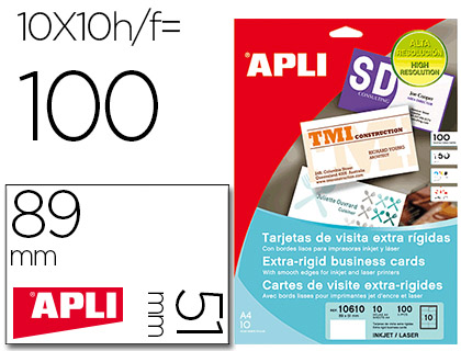 APLI - TARJETA DE VISITA MICROPERFORADA 250 GR EXTRA RIGIDA 89X51 MM IMPRESORA INK-JET Y LASER CAJA CON 100 (Ref.10610)