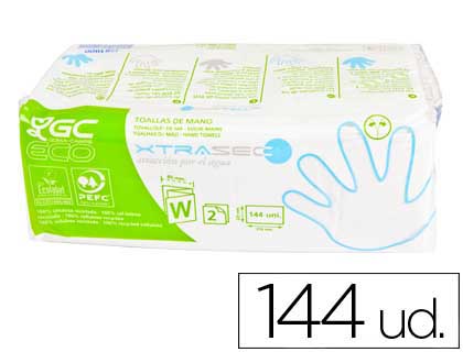 TOALLA DE PAPEL MANO ENGARZADA ECOLOGICA -22,5X31 CM 2 CAPAS -PAQUETE CON 144 UNIDADES (Ref.J281900)