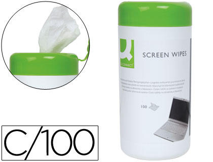 Q-CONNECT - TOALLITAS LIMPIADORA DE PANTALLAS Y TECLADOS EN BOTE DE 100 UNIDADES (Ref.KF04501)
