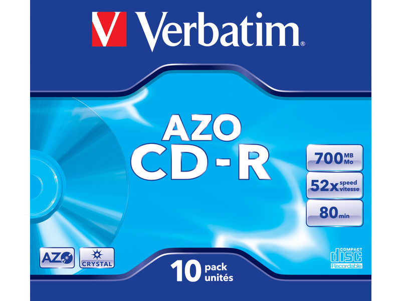VERBATIM - Cd-R Azo Crystal Pack 10 ud 700 MB 52X 80min (CANON L.P.I. 0,8€ Incluido) (Ref.43327)