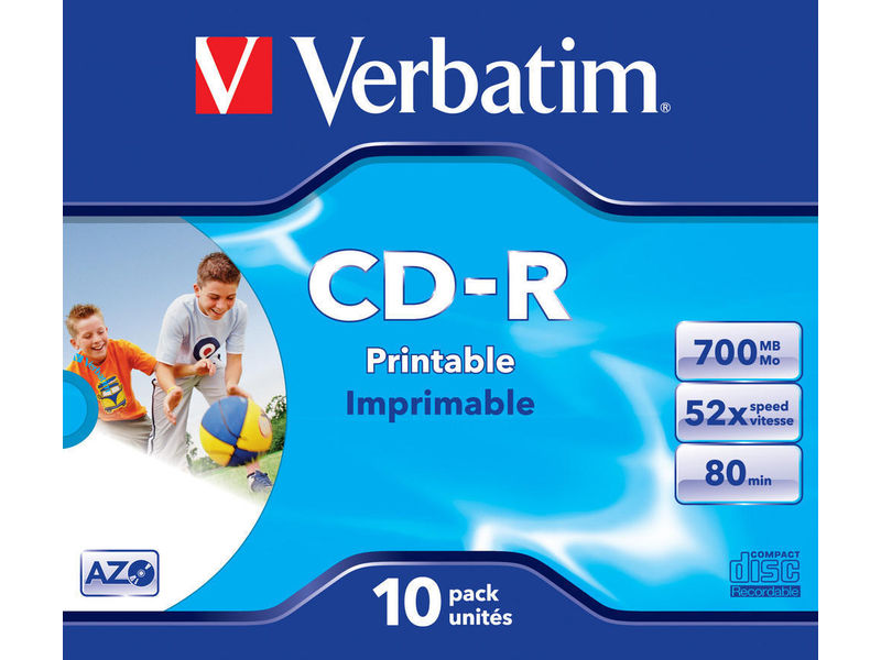 VERBATIM - Cd-R Super Azo Bobina 10 ud 700MB 52X 80min Imprimible (CANON L.P.I. 0,8€ Incluido) (Ref.43325)