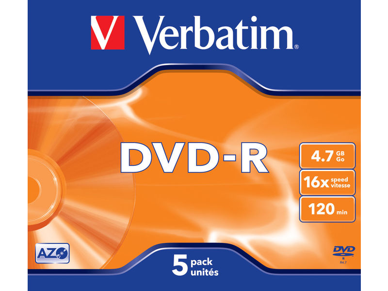 VERBATIM - Dvd+R Advanced azo Pack 5 16X 4.7GB (CANON L.P.I. 1,05€ Incluido) (Ref.43519)