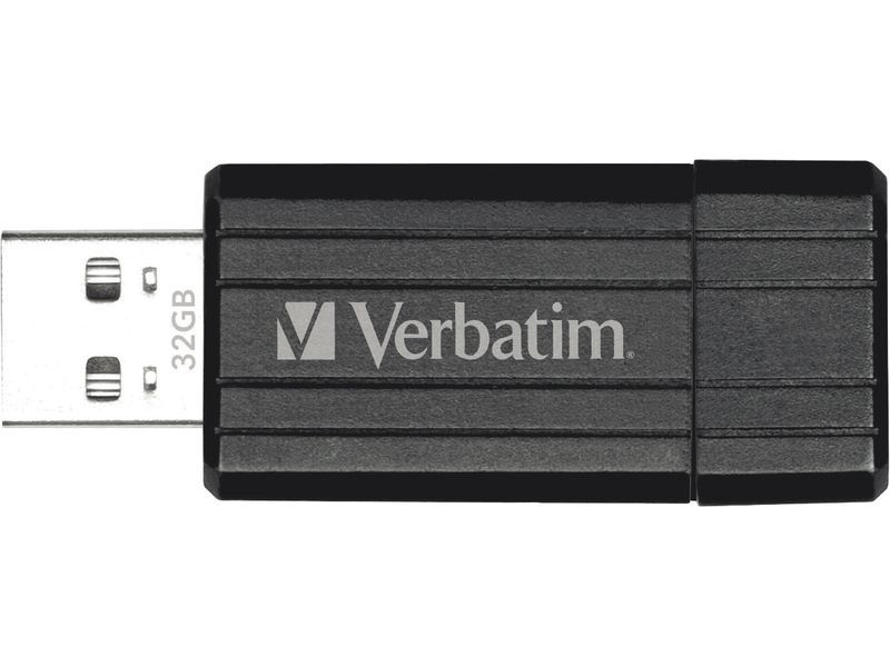 VERBATIM - Memoria USB Store'n' Go PinStripe USB 32GB Negro Retráctil (CANON L.P.I. 0,24€ Incluido) (Ref.49064)