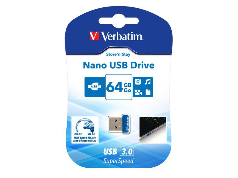 VERBATIM - Memoria USB 3.0 Nano 64GB Store 'n' Stay azul (CANON L.P.I. 0,24€ Incluido) (Ref.98711)