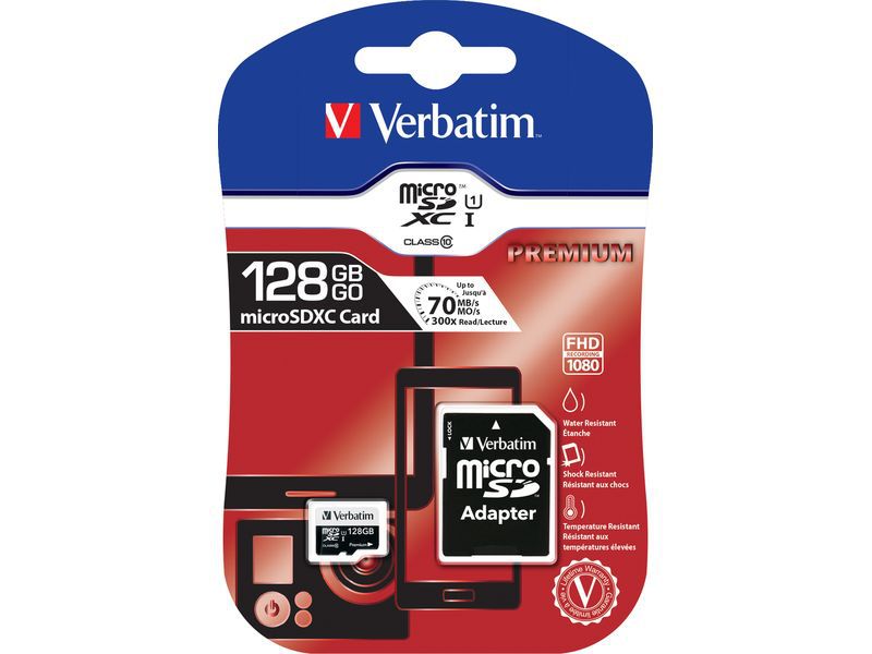 VERBATIM - Tarjeta de memoria Micro SDXC de 128GB con adaptador SD Clase 10 (CANON L.P.I. 0,24€ Incluido) (Ref.44085)