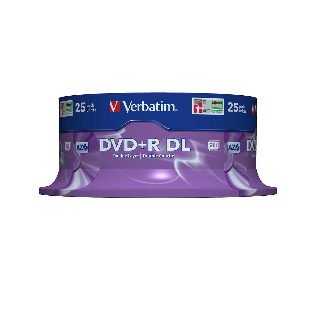 VERBATIM - DVD+R Matt Silver doble capa bobina pack 25 ud 8x 8,5GB 240min (CANON L.P.I. 5,25€ Incluido) (Ref.43757)