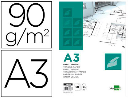 LIDERPAPEL - BLOC PAPEL VEGETAL ENCOLADO 297X420MM 50 HOJAS 90 G/M2 (Ref.PV06)