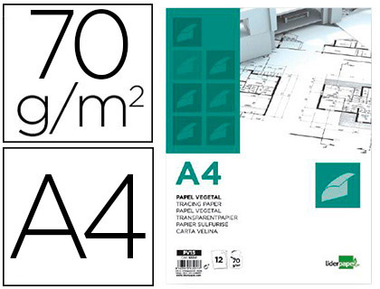 LIDERPAPEL - PAPEL DIBUJO A4 210X297MM 70G/M2 VEGETAL SOBRE DE 12 HOJAS (Ref.PV14)
