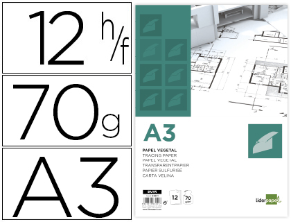 LIDERPAPEL - PAPEL DIBUJO A3 297X420MM 70G/M2 VEGETAL SOBRE DE 12 HOJAS (Ref.PV15)