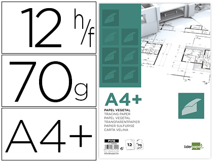 LIDERPAPEL - PAPEL DIBUJO A4+ 320X240MM 70G/M2 VEGETAL SOBRE DE 12 HOJAS (Ref.PV16)