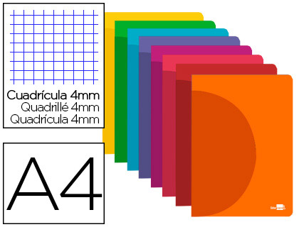 LIDERPAPEL - LIBRETA 360 TAPA DE PLASTICO A4 48 HOJAS 90G/M2 CUADRO 4MM CON MARGEN COLORES SURTIDOS (Ref.LF01)