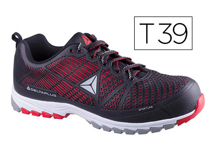 DELTAPLUS - ZAPATOS DE SEGURIDAD DE POLIURETANO Y MALLA AIREADA S1P NEGRO Y ROJO TALLA 39 (Ref.DSPORSPNR39)