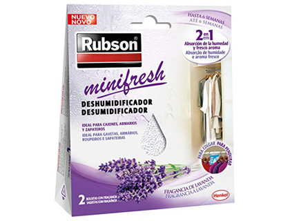 RUBSON - DESHUMIDIFICADOR MINI FRESH LAVANDA ACCION 2 EN 1 PACK 2 BOLSITAS DE 50 GR (Ref.2252328)