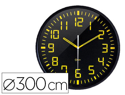 ORIUM - RELOJ DE PARED ANALOGICO DIGITO GRANDE AMARILLO FONDO NEGRO DIAMETRO 30 CM (Ref.2110230011)