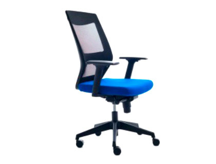 ROCADA - SILLA DE OFICINA CON BRAZOS TAPIZADA EN TELA IGNIFUGA AZUL Y RESPALDO EN POLIMERO NEGRO (Ref.RD-908-3)