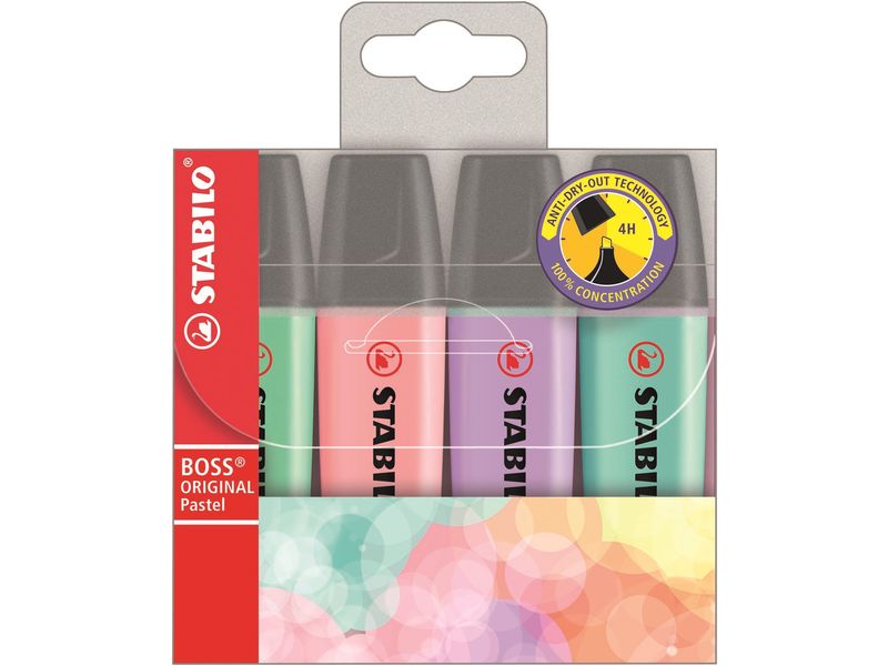 STABILO - Estuche 4 marcadores fluorescentes Boss pastel surtidos (Ref.70/4-2)