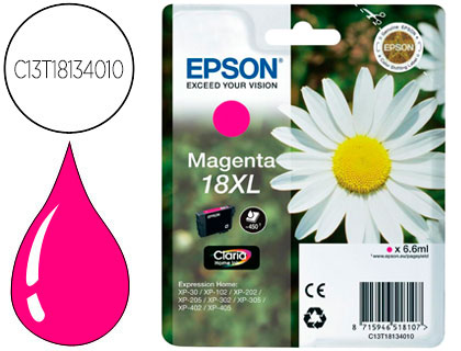 EPSON - Cartuchos ORIGINALES Inyección De Tinta T18XL MAGENTA EXPRESSION HOME XP-102 XP-205 XP-305 XP-405 CAPACIDAD 470 PAG (Ref.C13T18134010)