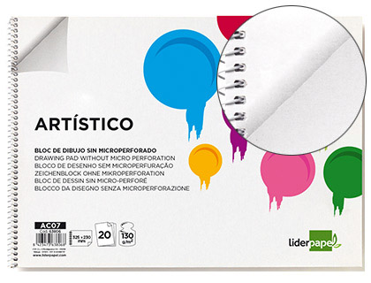 LIDERPAPEL - BLOC DIBUJO ARTISTICO ESPIRAL 230X325MM 20 HOJAS 130G/M2 SIN RECUADRO SIN MICROPERFORADO (Ref.AC07)