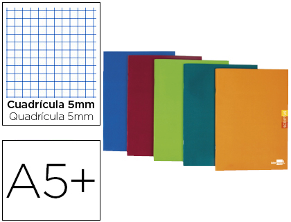 LIDERPAPEL - LIBRETA SCRIPTUS A5 PLUS 48 HOJAS 90G/M2 CUADRO 5MM CON MARGEN COLORES SURTIDOS (Ref.LB63)