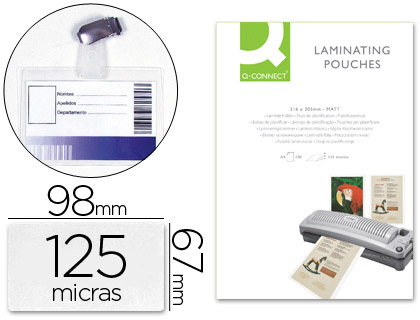 Q-CONNECT - BOLSA DE PLASTIFICAR 67 X 98 MM 125 MC CON CLIP PARA TARJETAS DE VISITA CAJA DE 25 UNIDADES (Ref.KF00302)