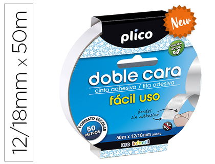 PLICO - CINTA ADHESIVA DOBLE CARA FACIL USO 12/18 MM X 50 M (Ref.13309)