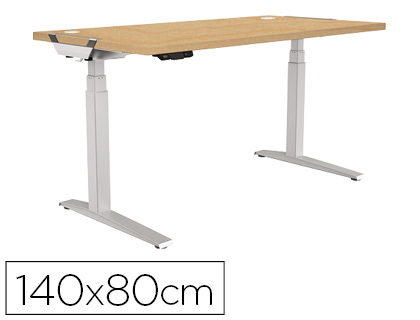 MESA DE OFICINA LEVADO BASE METAL ACERO PINTADO SISTEMA ELECTRICO REGULABLE ALTURA TABLERO ARCE 140 X 80 CM (Ref.9709301)