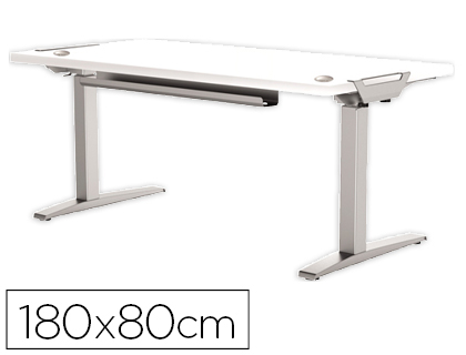MESA DE OFICINA LEVADO BASE METAL ACERO PINTADO SISTEMA ELECTRICO REGULABLE ALTURA TABLERO BLANCO 180 X 80 CM (Ref.9708901)