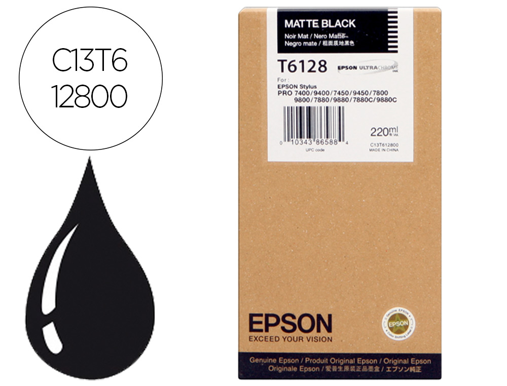 EPSON - Ink-jet gf stylus photo 7450/9450/ 7400/9400/7880/ 9880/7800/9800 negro mate alta capacidad&lt;/ (Ref. C13T612800)