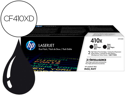 HP ( HEWLETT PACKARD ) - Toner laserjet pro 410x m452 m477 negro pack de 2 unidades 6500 paginas (Ref. CF410XD)