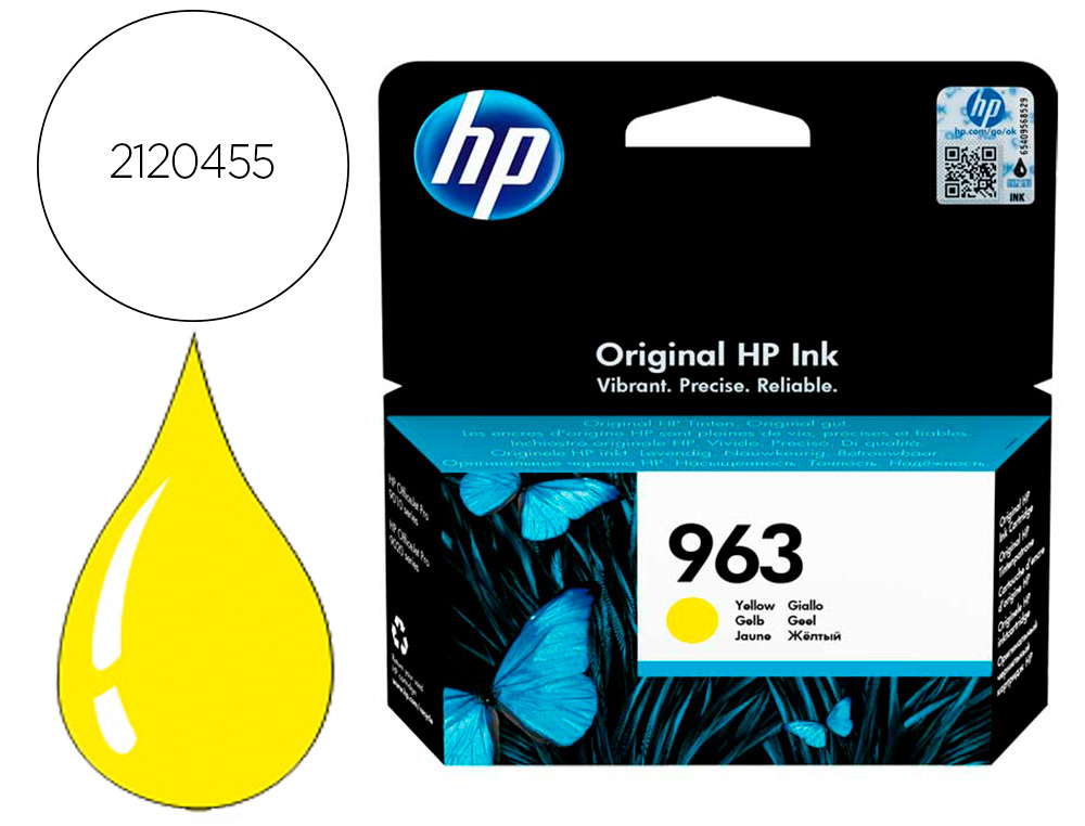 HP ( HEWLETT PACKARD ) - Ink-jet 963 officejet pro 9010 / 9020 / 9022 / 9023 / 9025 amarillo 700 paginas (Ref. 3JA25AE)