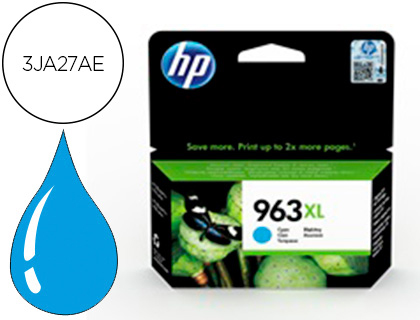 HP ( HEWLETT PACKARD ) - Ink-jet 963 xl officejet pro 9010 / 9020 / 9022 / 9023 / 9025 cian 1600 paginas (Ref. 3JA27AE)