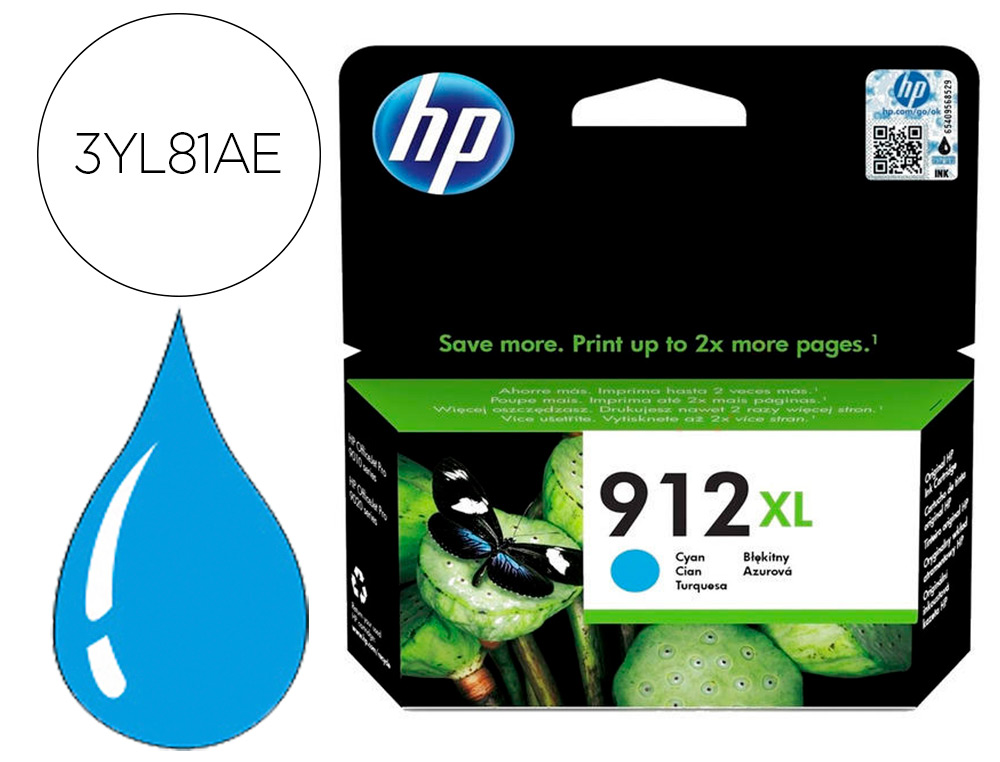 HP ( HEWLETT PACKARD ) - Ink-jet 912 xl officejet 8010 / 8020 / 8035 cian 825 pag (Ref. 3YL81AE)